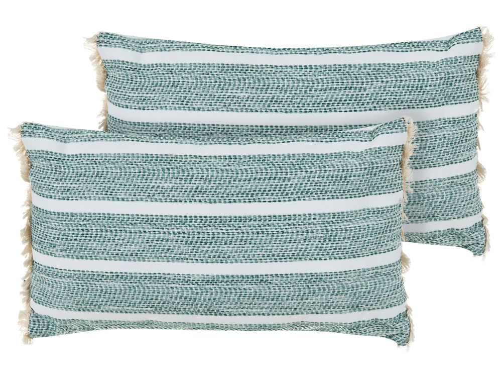 Set of 2 Outdoor Cushions ALPINIA Striped 30 x 50 cm Olive Green