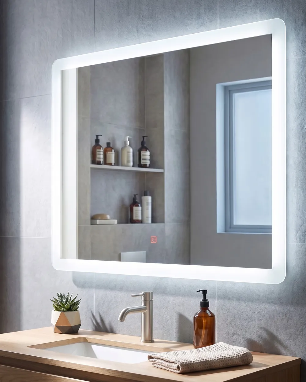 Lustro łazienkowe LED CORROY 80 cm 60 cm Srebrny