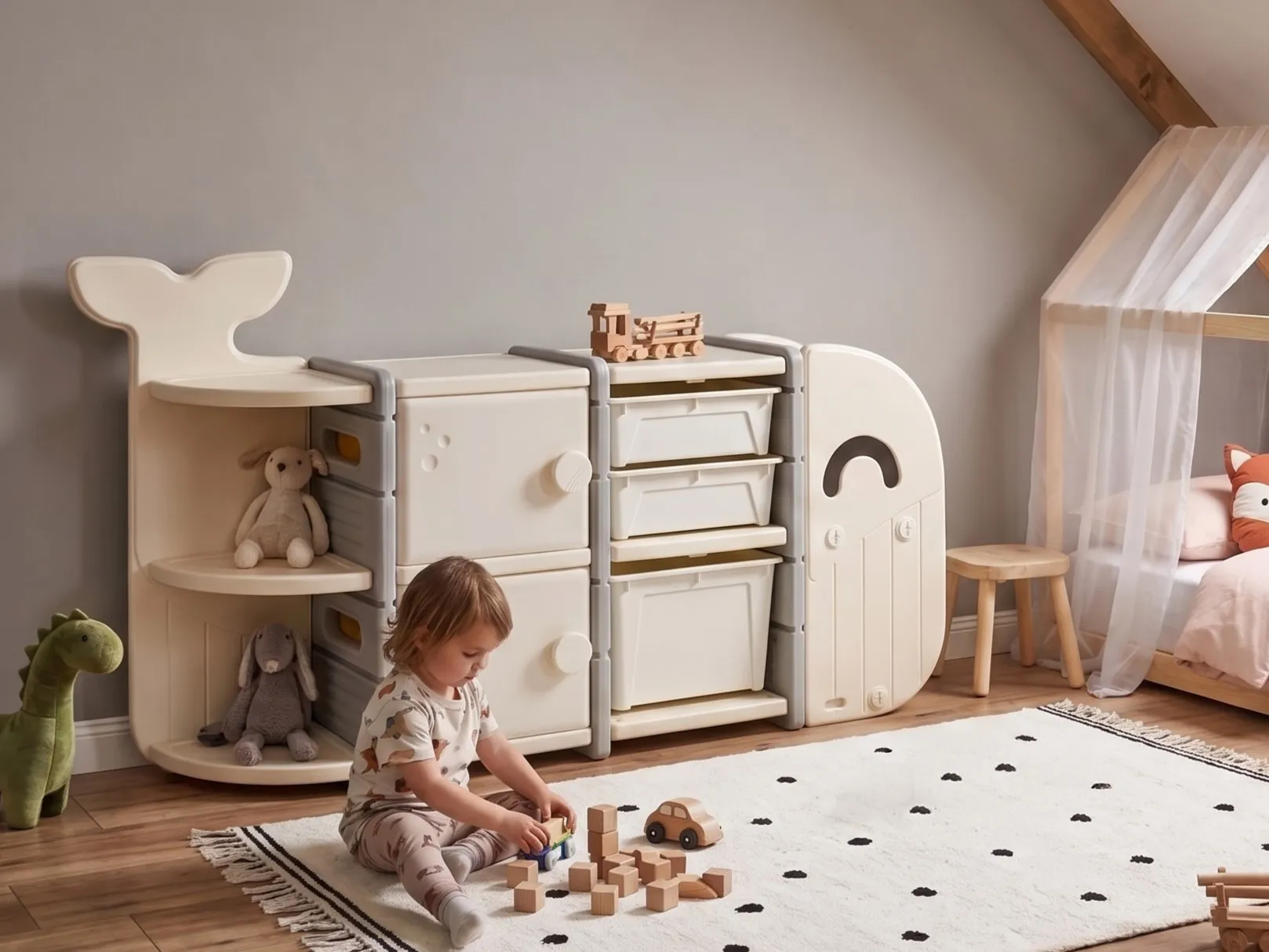 Toy Storage Organiser WHALAN Whale 83 cm Beige_1120821