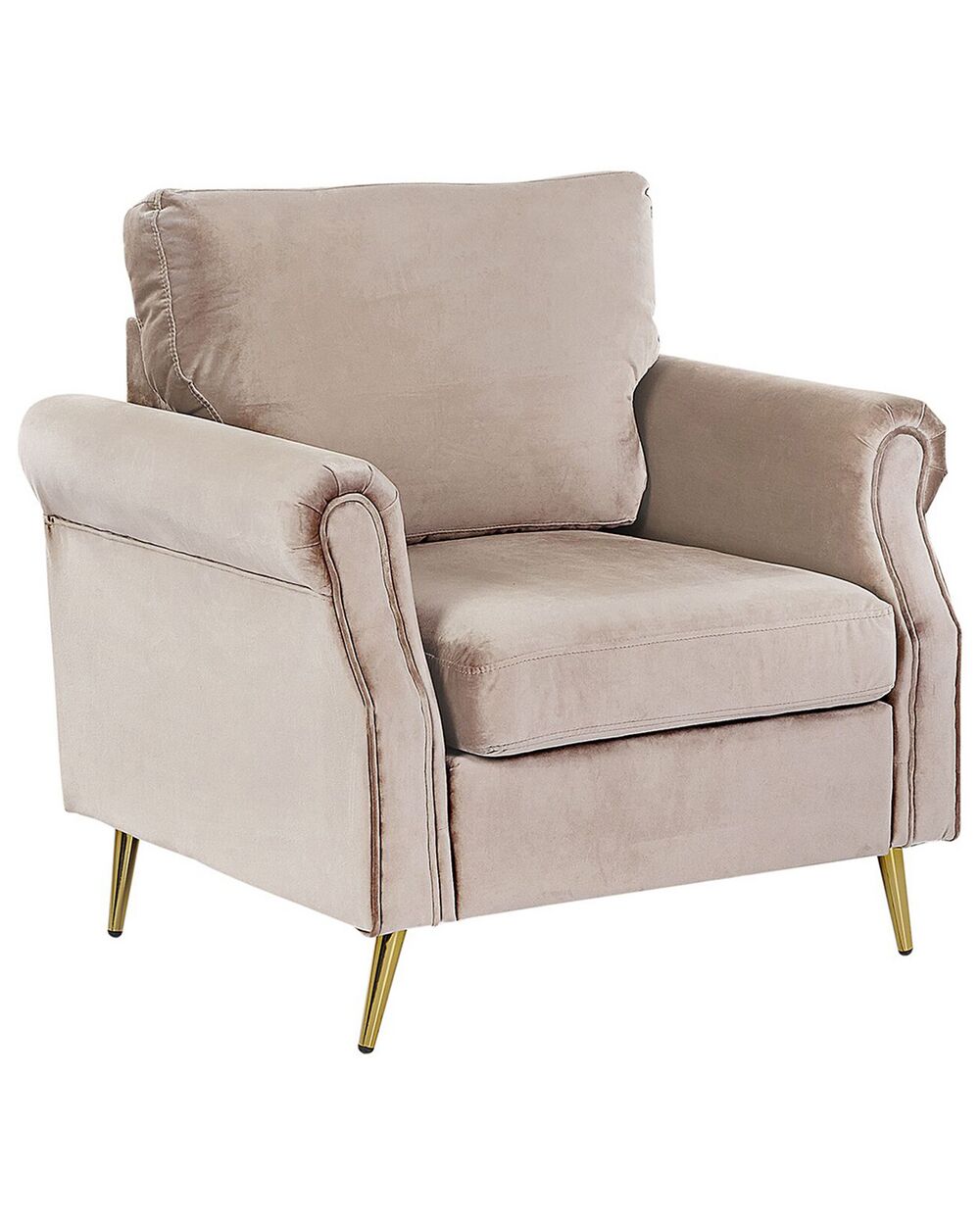 Poltrona Beliani In Velluto Tortora Con Schienale In Metallo Dorato – Design Glamour, Poggia Braccia Dritti, Stabile