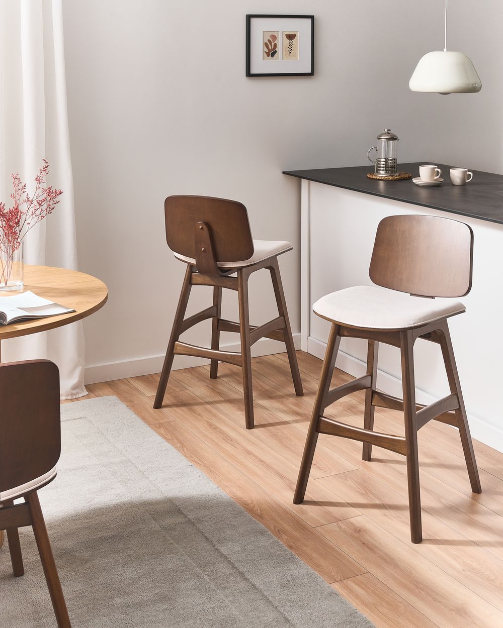 Set di 2 sedie alte CHARLESTON Legno Marrone/Beige chiaro