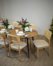 Set of 2 Dining Chairs EMBAR Wood Light Brown/ Light Beige_1047187
