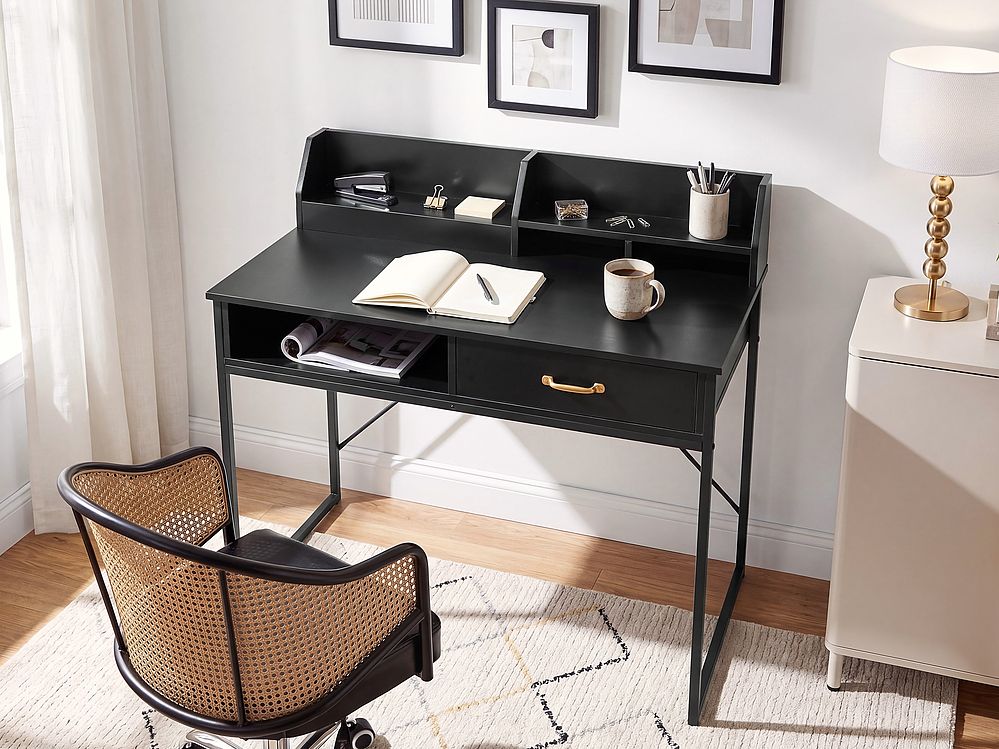 Home Office Desk with Hutch ZYRA 110 cm 50 cm Black
