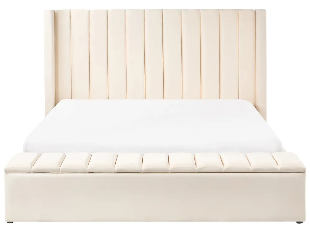 Bed with Storage Bench NOYERS Velvet Off-White 180 x 200 cm (EU Super King)_1036687