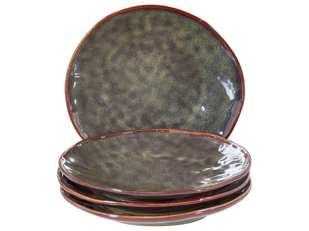 Set of 4 Side Plates THYME Stoneware Dark Green 22 cm