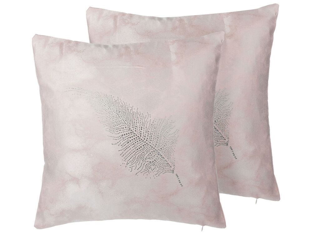 Set of 2 Decorative Cushions SILENE 45 x 45 cm Pink Plant Pattern