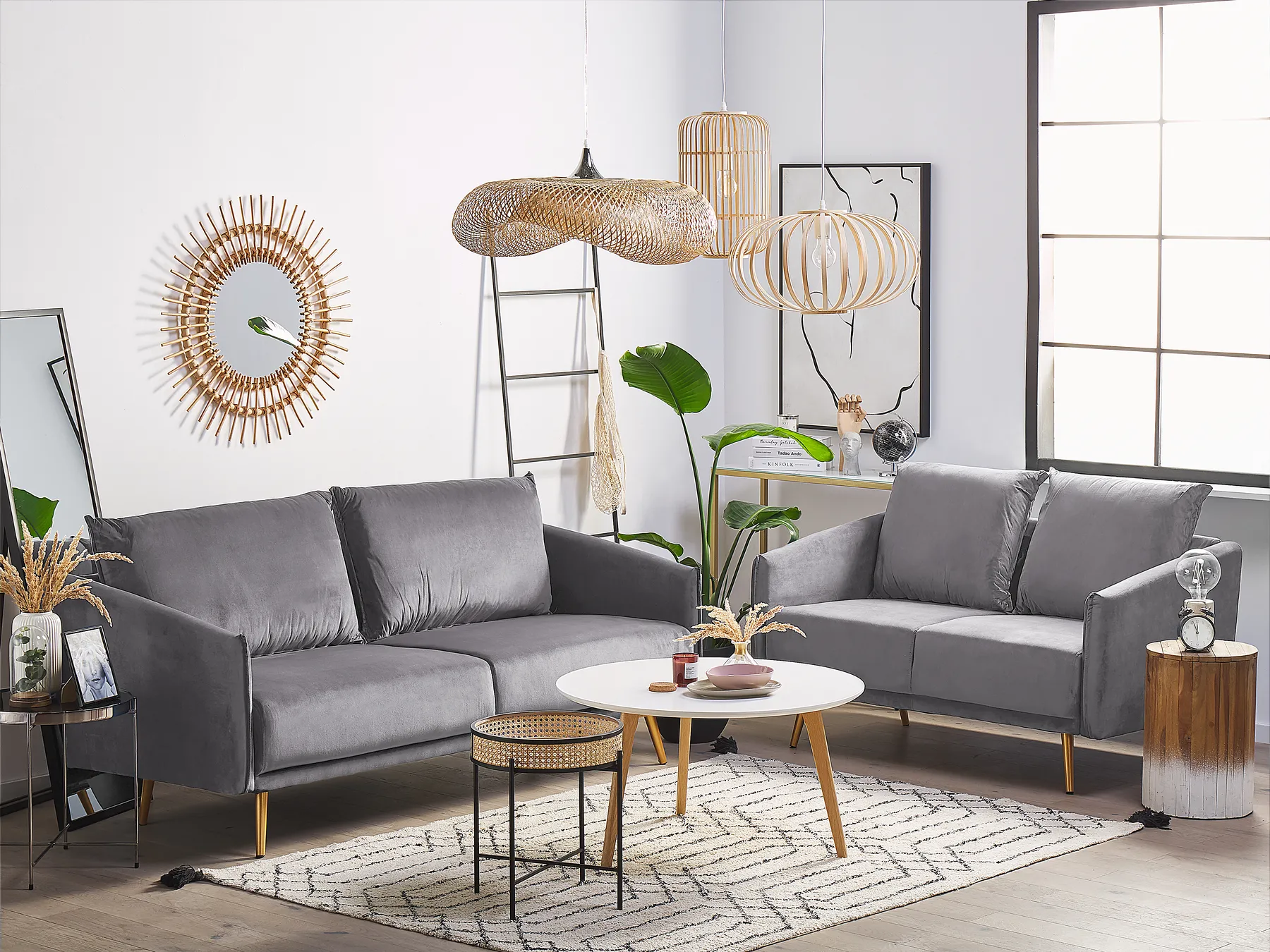 Living Room Set 5 Seater MAURA Velvet Grey_789162