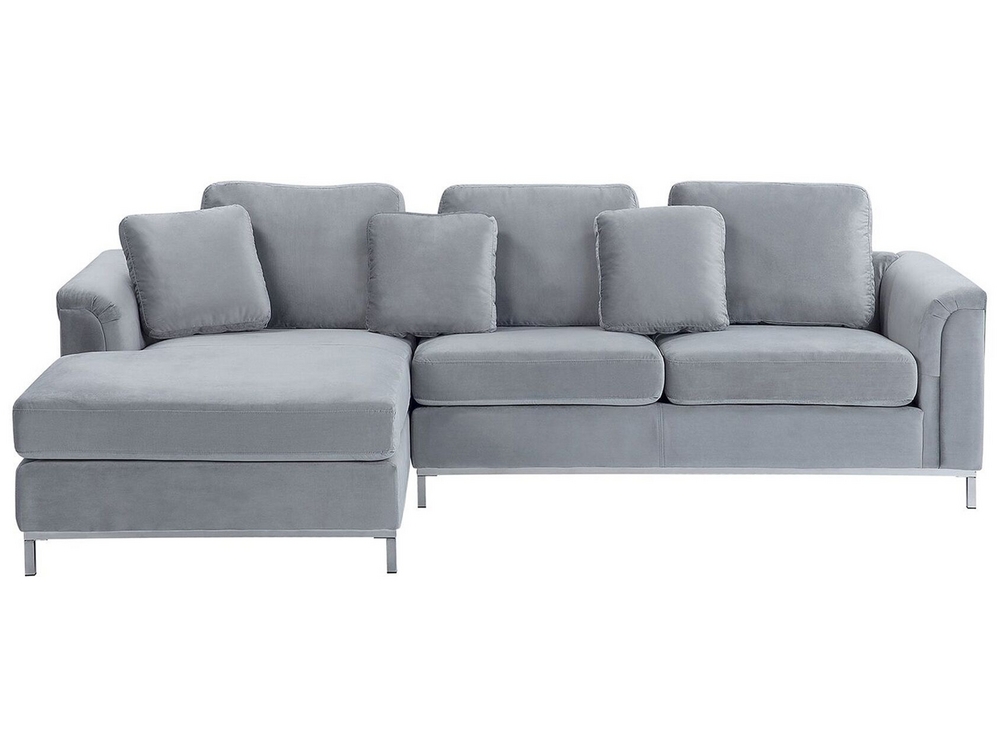 Grey velvet chaise sofa deals