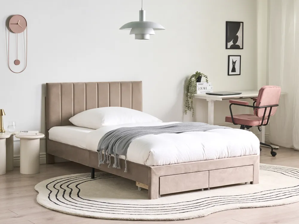 Bed with Storage Drawers LONZAC Velvet Taupe 120 x 200 cm (EU Small Double)_1014813