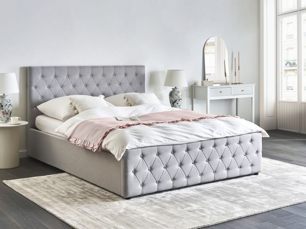 Bett mit Stauraum AMIENS Stoff Hellgrau 160 x 200 cm