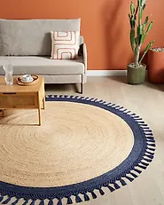 Rug MARTS Dark Blue ø 200 cm Jute_1185172