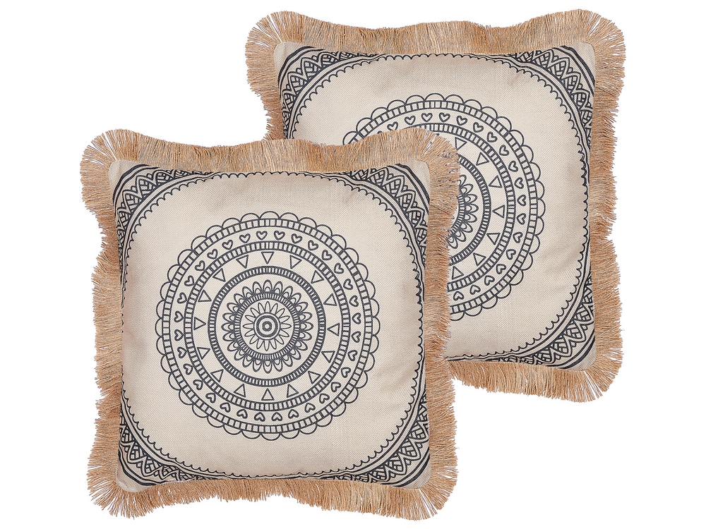 Set of 2 Cushions Boho Motif 45 x 45 cm Beige and Black AGRIMONY Beliani