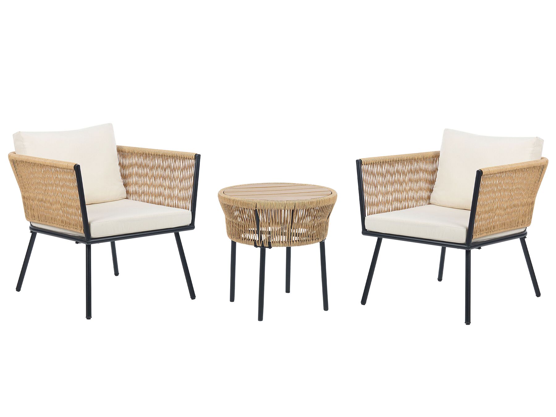 Set bistro in rattan color naturale e cuscini bianchi GARGANO_856496