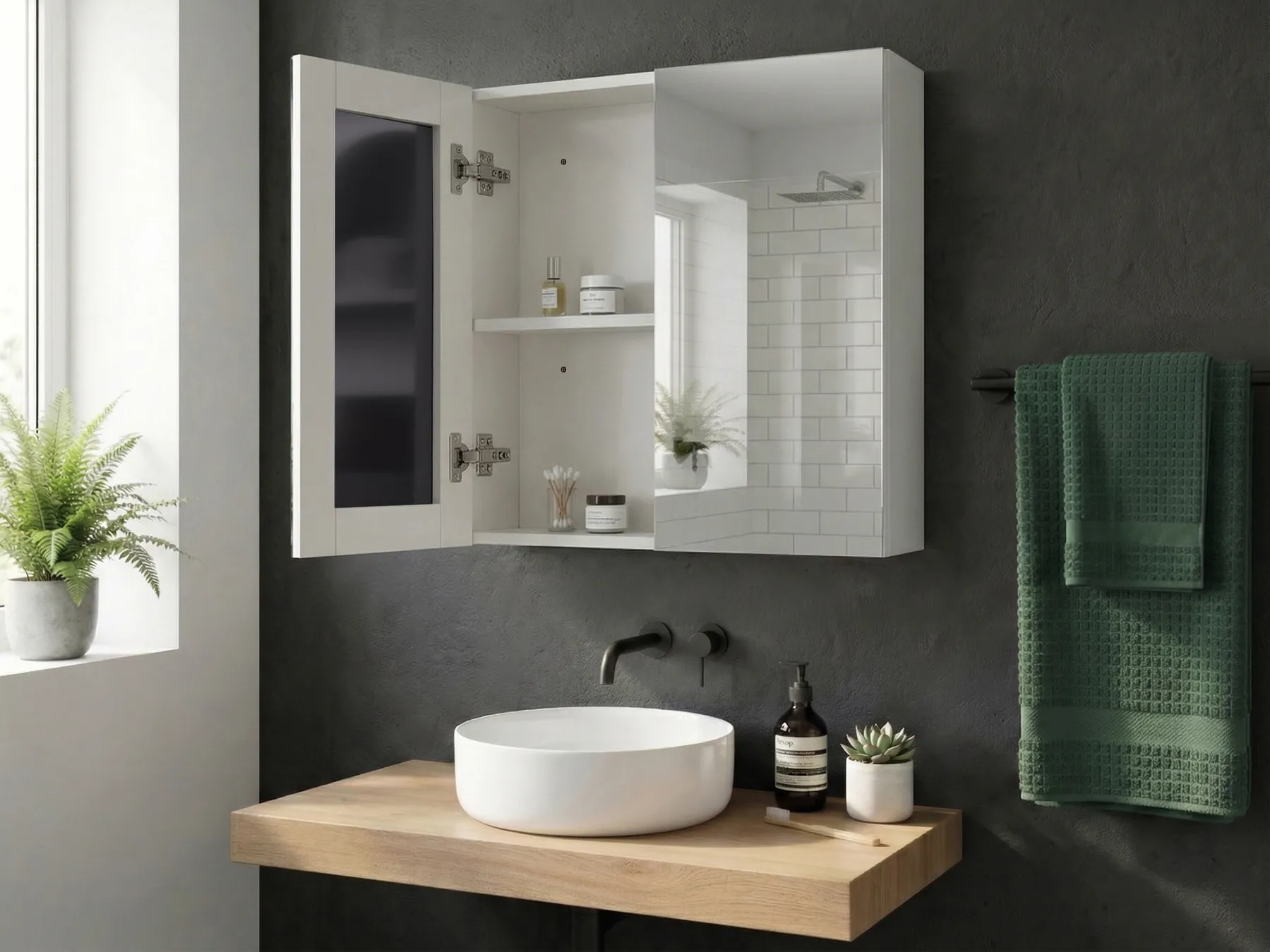 Szafka łazienkowa wisząca z lustrem NAVARRA 80 cm 70 cm Biały_811257