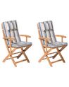 Set of 2 Garden Dining Chairs with Blue Stripes Cushion MAUI_722037