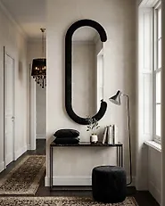 Wall Mirror LOCHES 54 cm 158 cm Velvet Black_1175644
