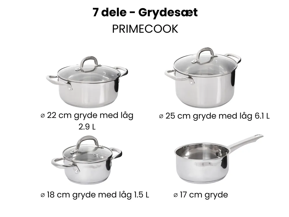 7-delt grydesæt PRIMECOOK Rustfrit stål Sølv_1051152