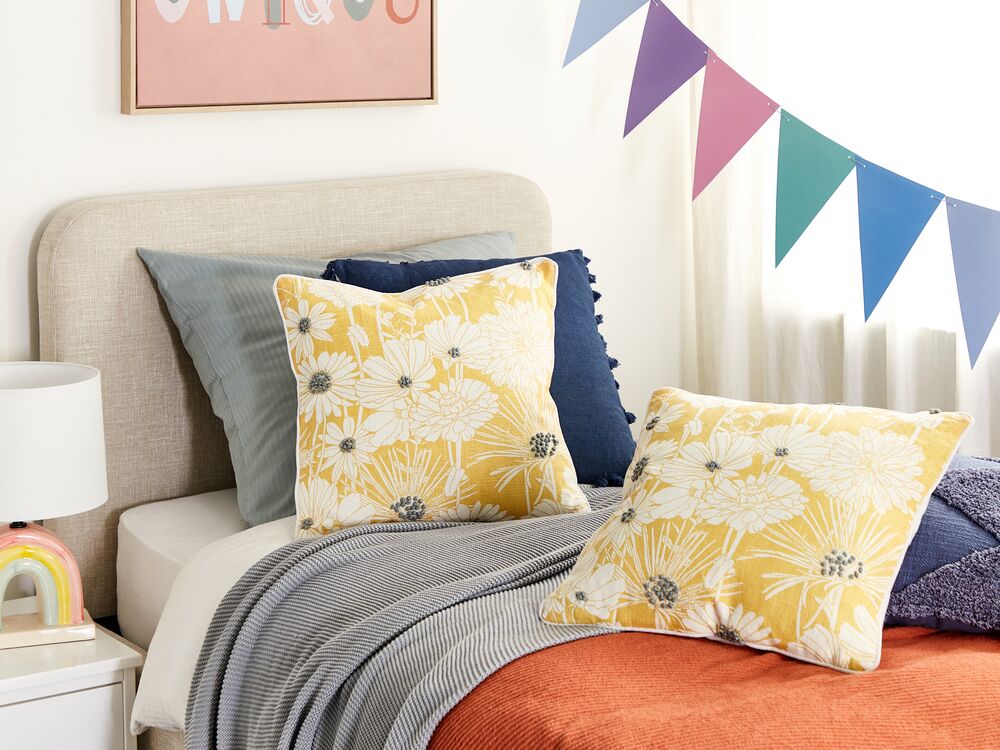 Set of 2 Cotton Cushions Floral Print 45 x 45 cm Yellow SCIRPUS Beliani
