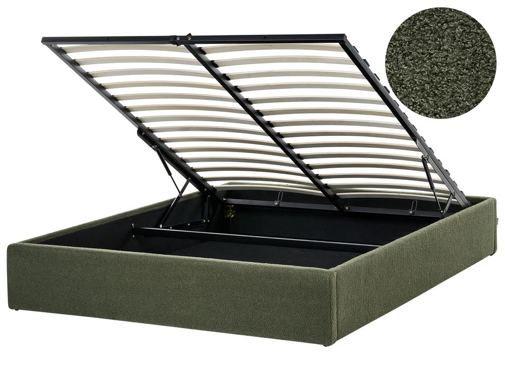 Ottoman Bed without Headboard DINAN Boucle Dark Green 160 x 200 cm (EU King Size)