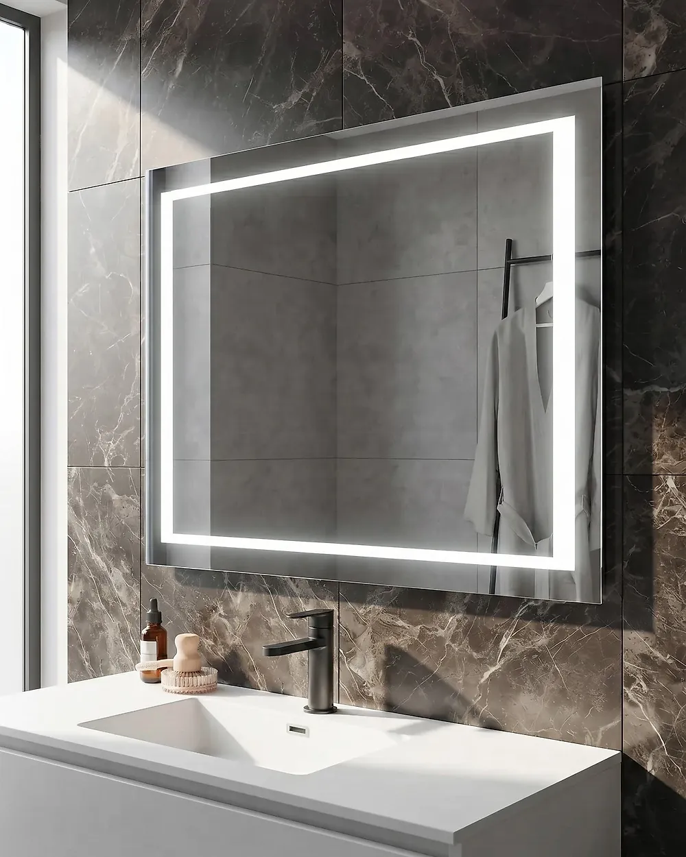 Miroir de salle de bain LED EYRE 80 cm 60 cm Argenté_1179282