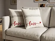 Set of 2 Decorative Cushions PLUMERIA 45 x 45 cm Cotton Beige Text_1183868