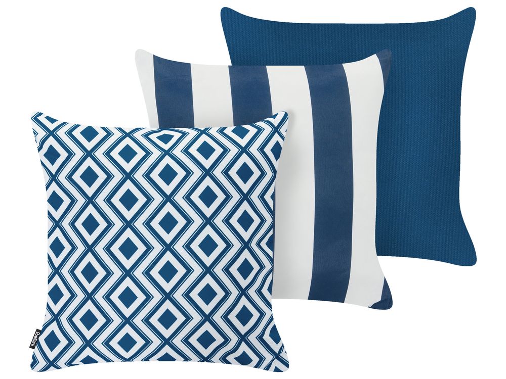 Gartenkissen 3er Set DEUTZIA Geometrisches Muster 45 x 45 cm Marineblau