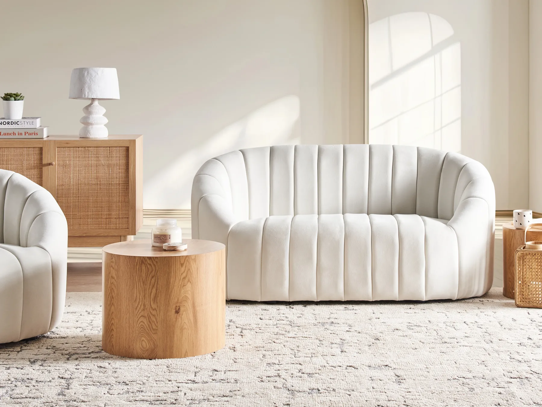 Sofa 2 Seater MALUNG Velvet Off-White_883969