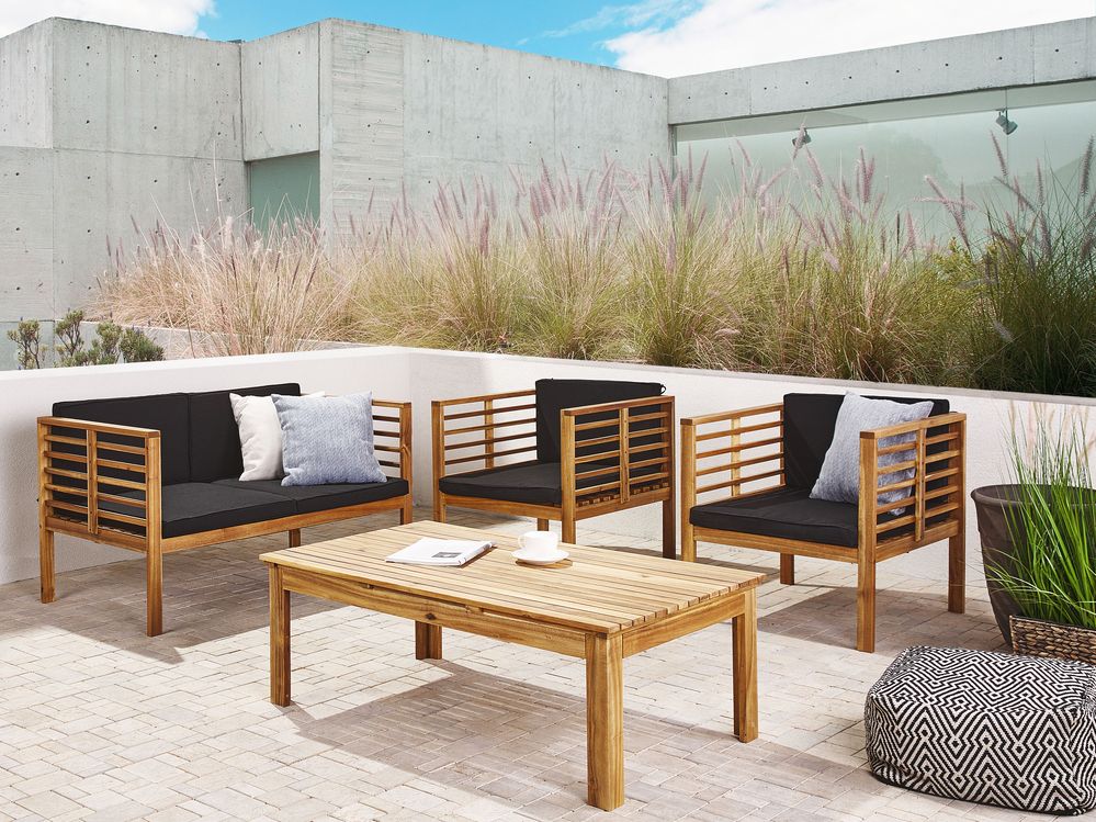 Sofa Set PACIFIC Acacia Wood Black 4 Seater Beliani.cz