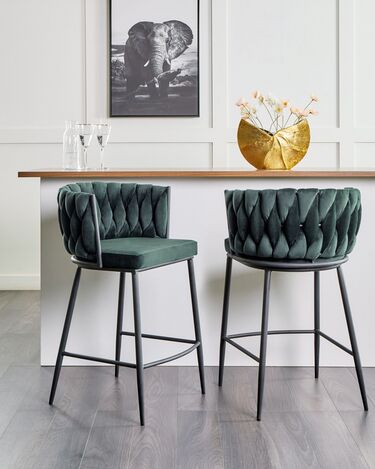 Set of 2 Velvet Bar Chairs Dark Green MILAN