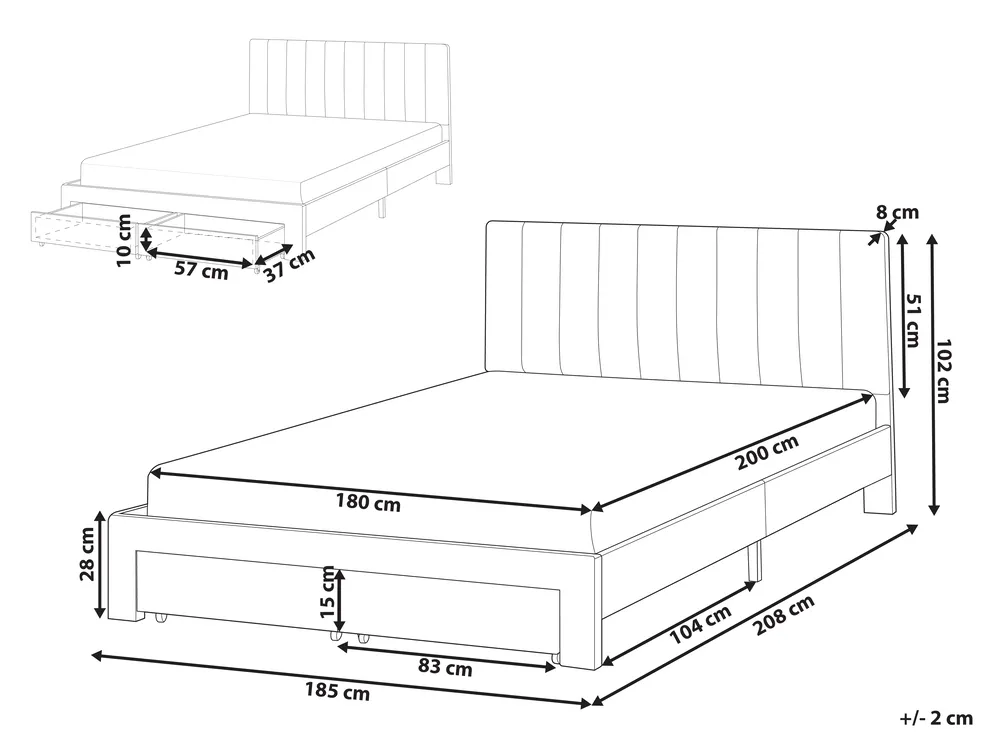 Bed with Storage Drawers LONZAC Velvet Taupe 180 x 200 cm (EU Super King)_1014867