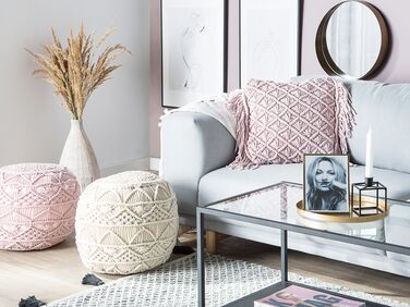 Cotton Macramé Cushion with Tassels 40 x 40 cm Pink YANIKLAR