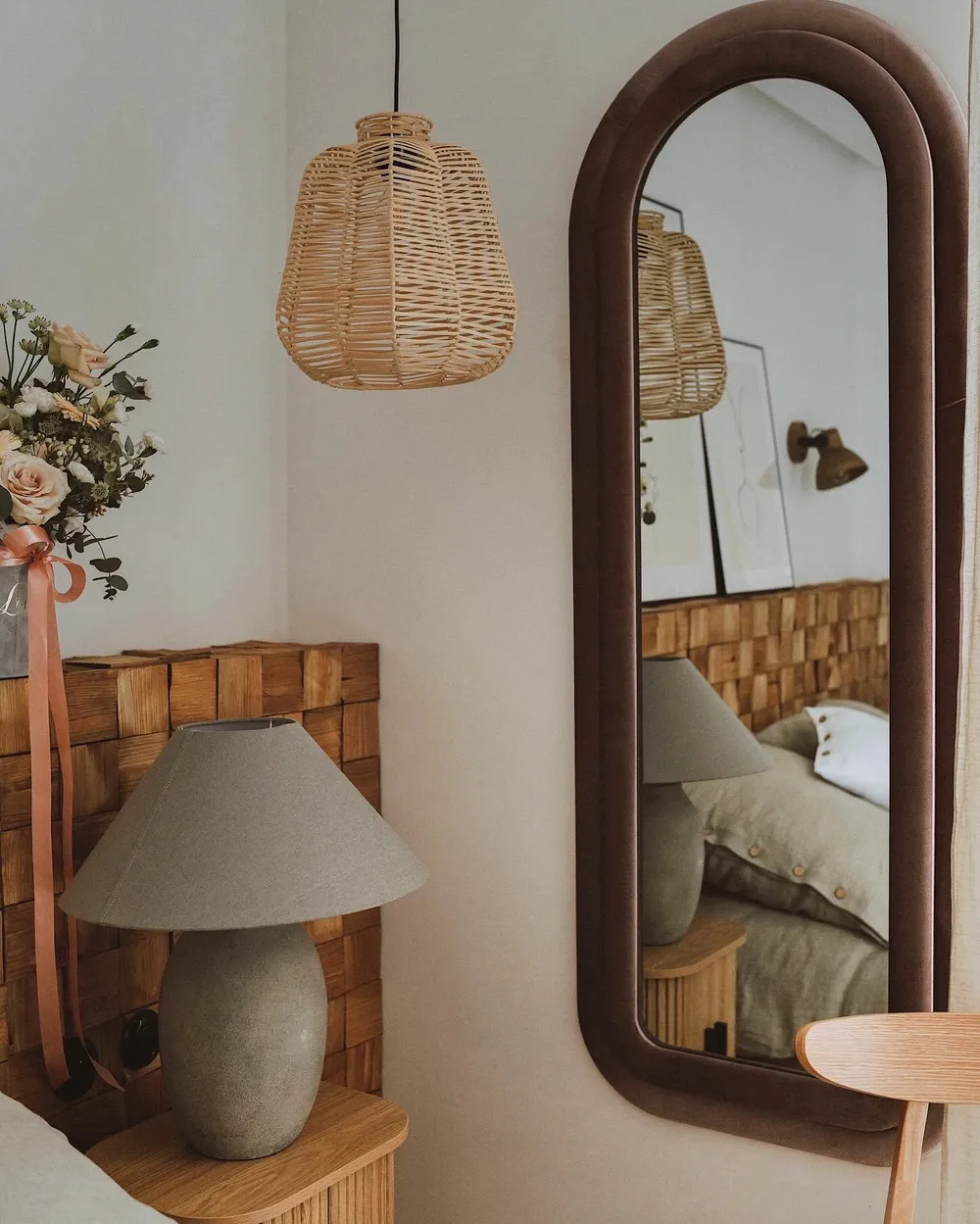 Lustro ścienne CULAN 60 cm 160 cm Welur Różowy_946471