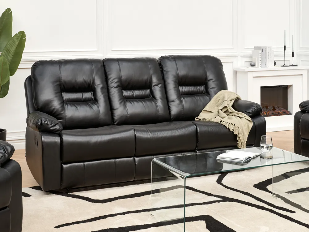 Sofa z manualną funkcją relaksu dla 3 osób BERGEN Ekoskóra Czarny