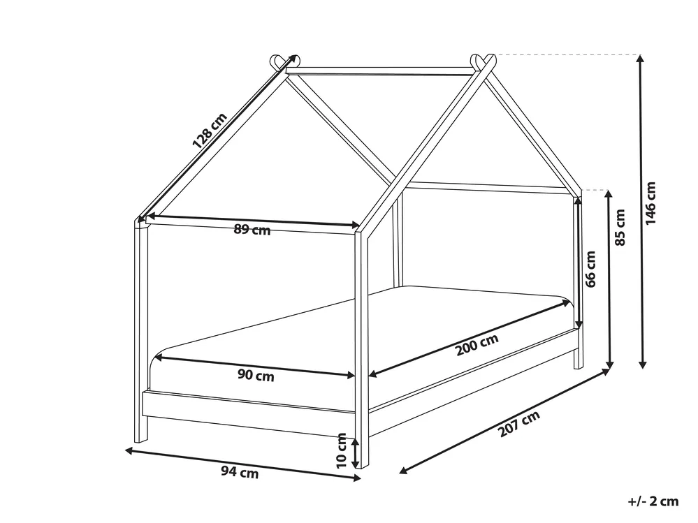 Kids Bed House Pine Wood ORLU 90 x 200 cm (EU Single) Grey
