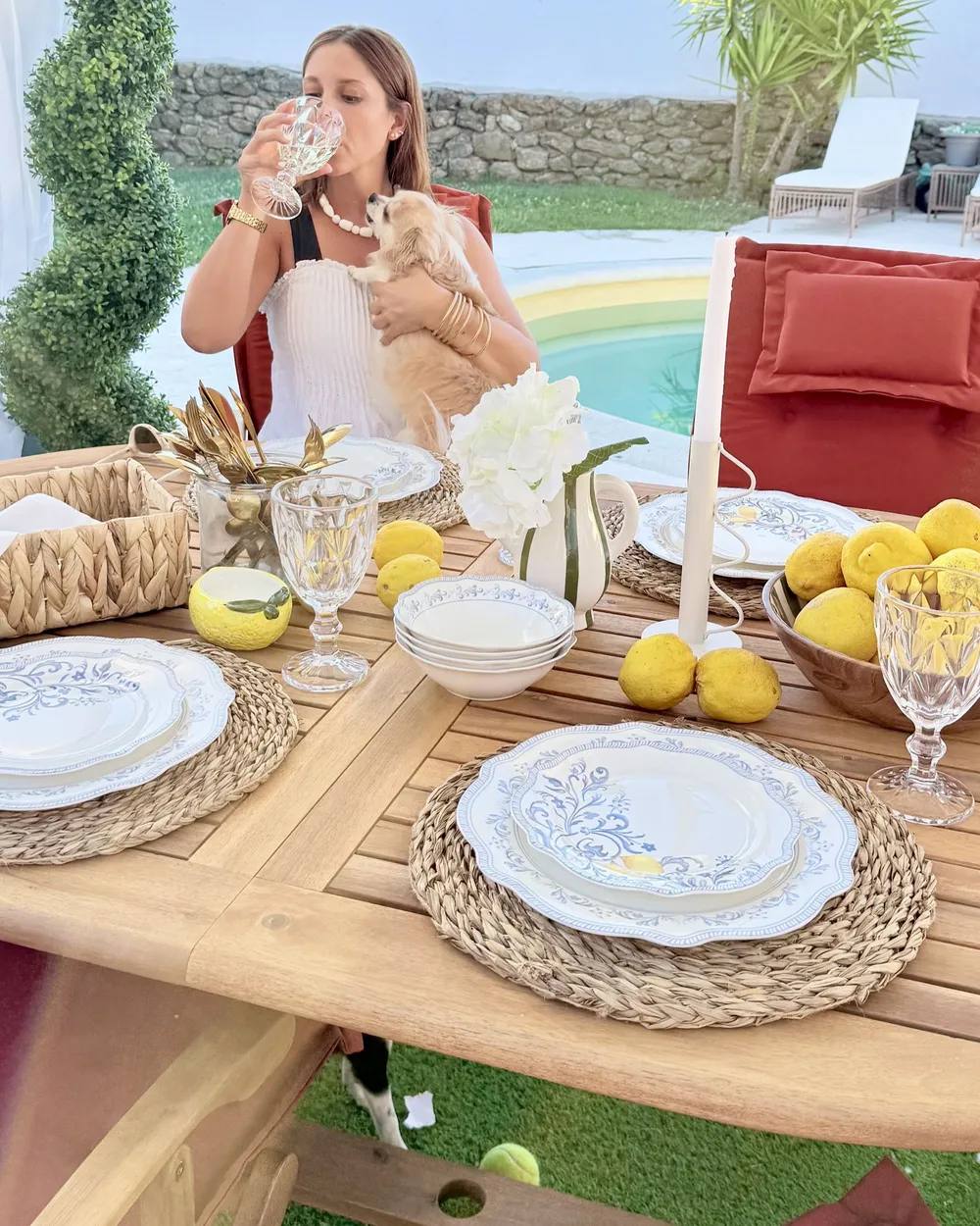 Set da pranzo da giardino 8 posti MAUI con cuscini Legno d'acacia Rosso scuro_1095814