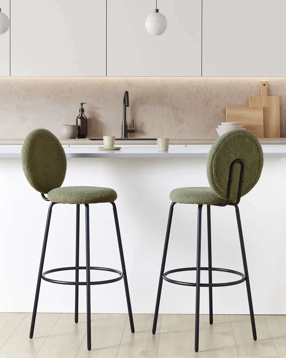 Set of 2 Bar Chairs EMERY Boucle Dark Green
