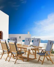 Set of 6 Garden Chairs with Cushions JAVA Acacia Wood Blue_788405