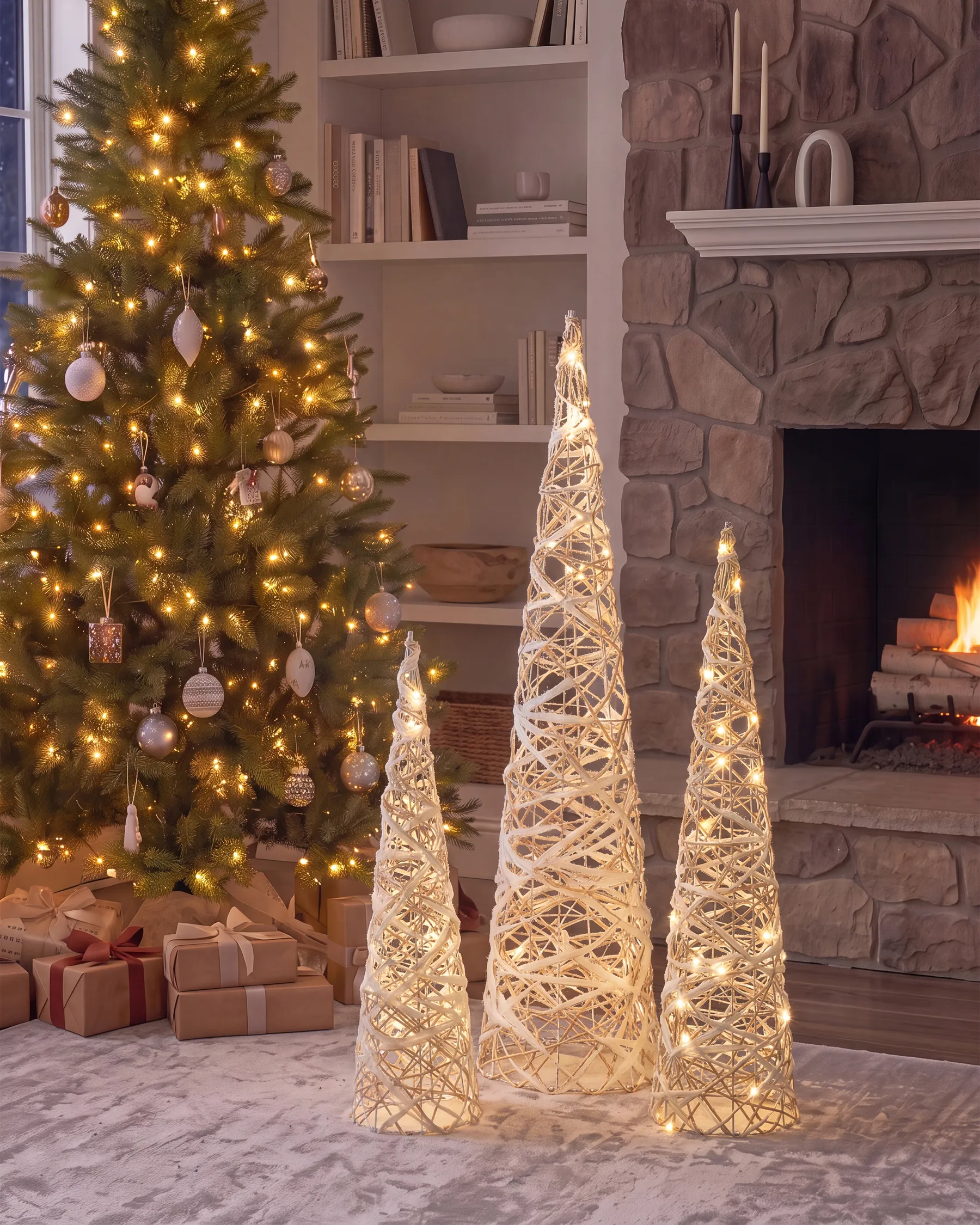 Set of 3 Christmas Decorations TUELSO 60/80/100 cm Christmas Tree White/ Gold_1025049