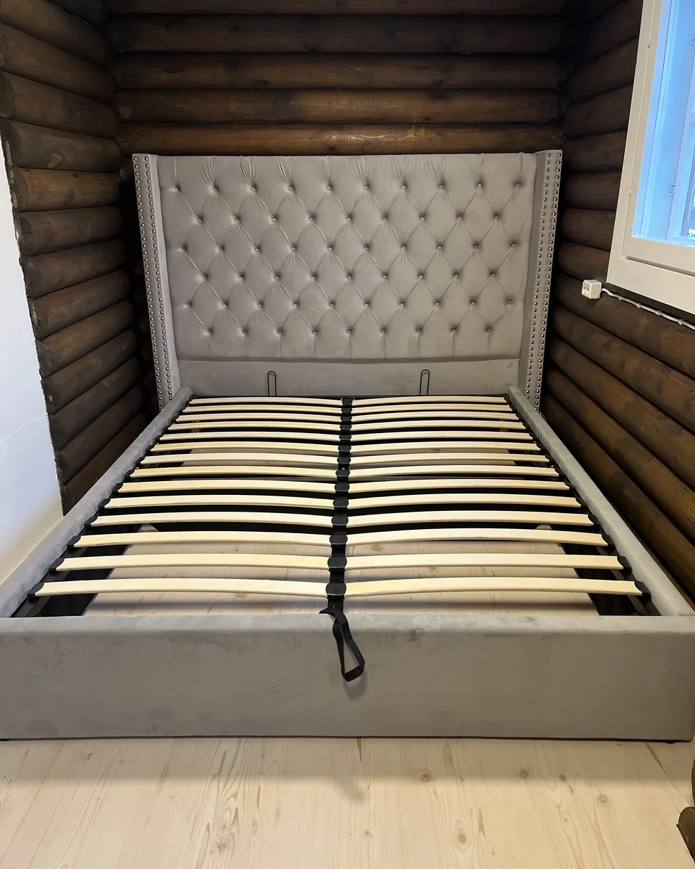 Ottoman Bed LUBBON Velvet Light Grey 160 x 200 cm (EU King Size)_895698