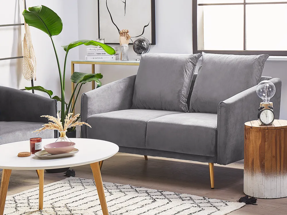 Sofa dla 2 osób MAURA Welur Szary