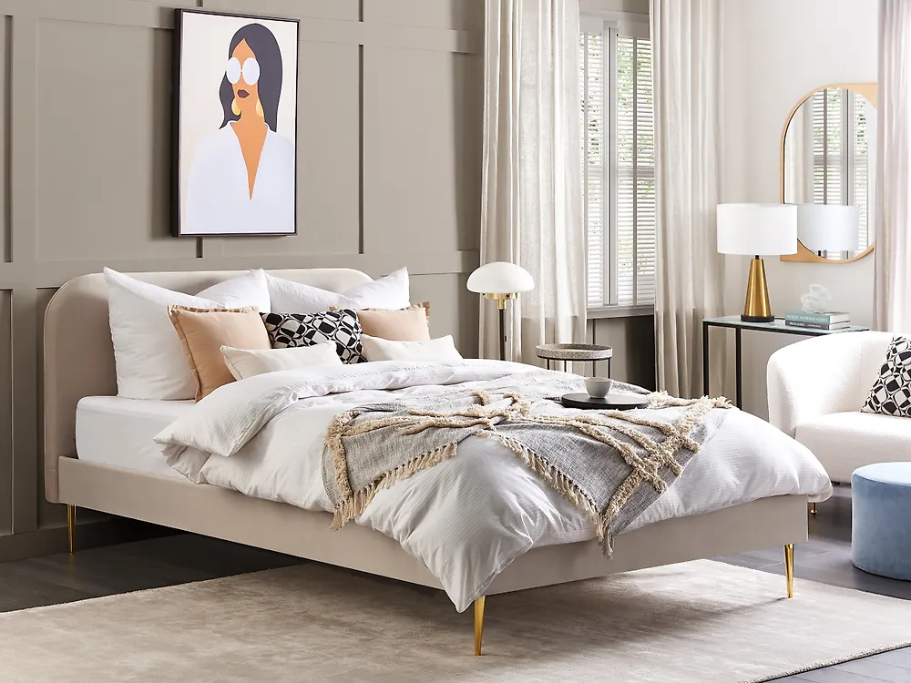 Bed Velvet FLAYAT 180 x 200 cm (EU Super King) Light Beige_1172001