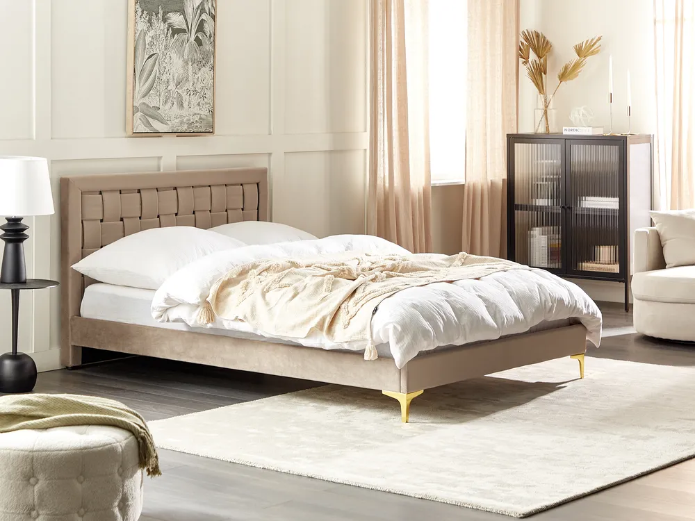 Pat cu lamele Catifea LIMOUX 140 x 200 cm Taupe