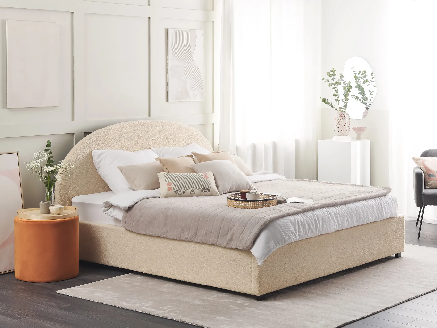 Ottoman Bed VAUCLUSE Boucle Beige 180 x 200 cm (EU Super King)_820380