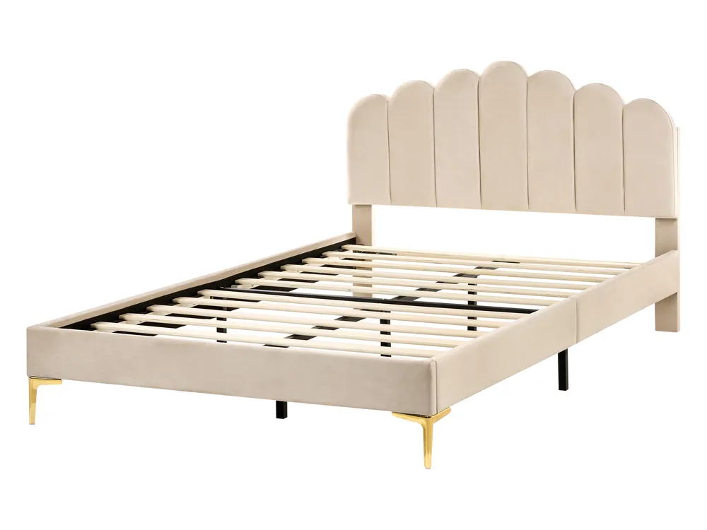 Bed Velvet SAUVIAN 140 x 200 cm (EU Double) Beige_1014402