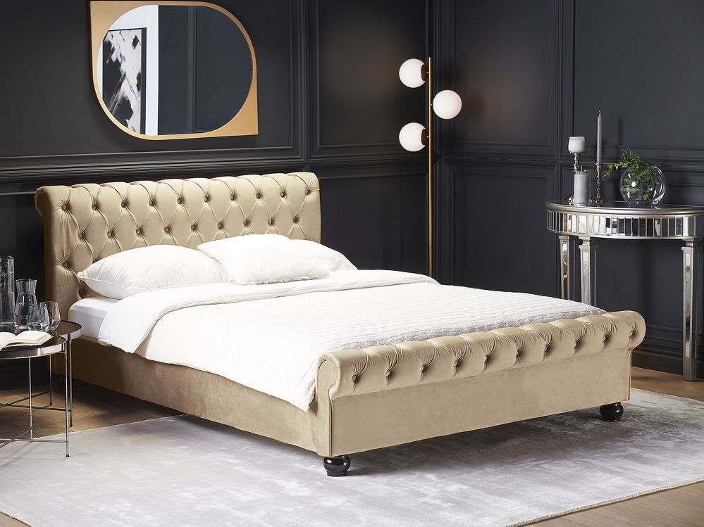 Lit à eau Velours AVALLON 180 x 200 cm Beige