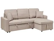 Corner Sofa Bed 3 Seater NASSJO with Storage Faux Linen Light Brown Left Hand_999829