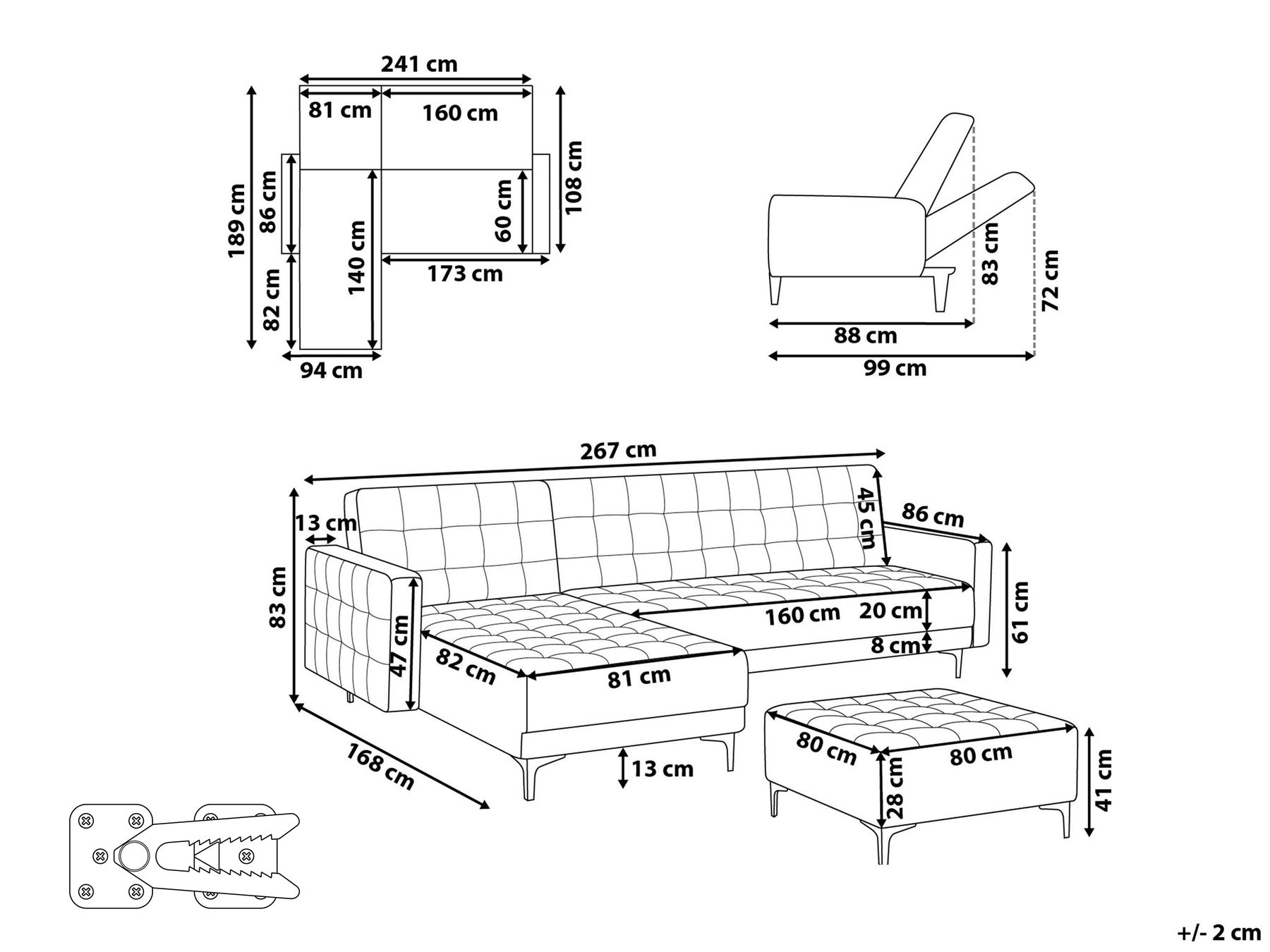 Right Hand Velvet Corner Sofa with Ottoman Green ABERDEEN_882308