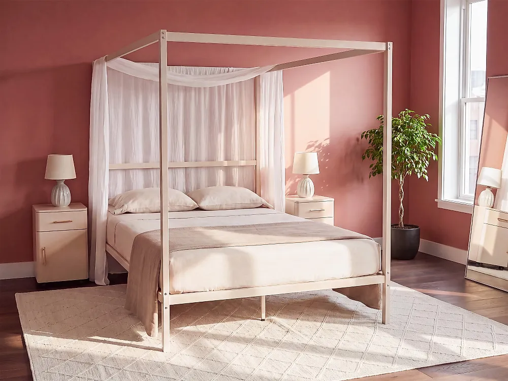 Cama com dossel Metal LESTARDS 140 x 200 cm Creme claro_1165374