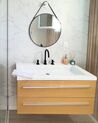 Béžový nástěnný nábytek do koupelny se zásuvkou a zrcadlem ALMERIA_884127