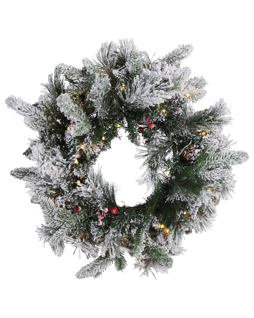 Zasnežený vianočný veniec LED WHITEHORN 55 cm Biela